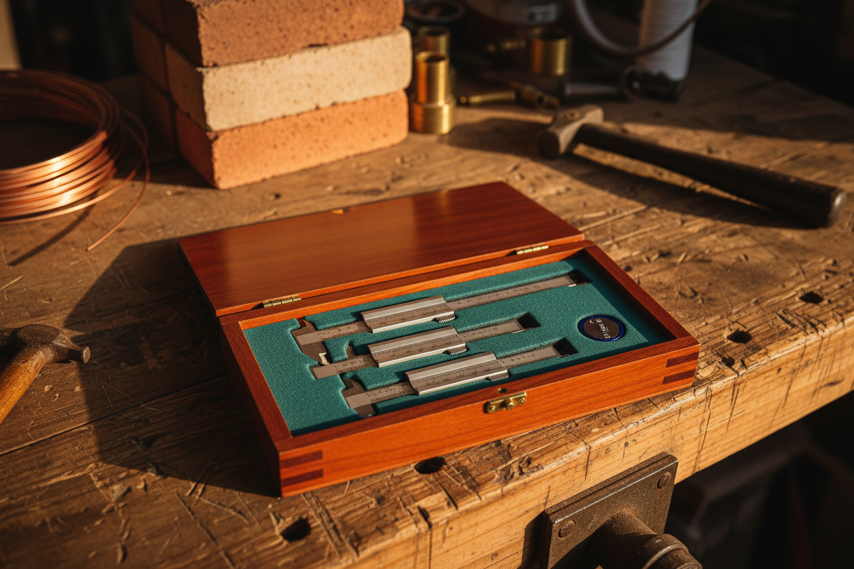 Cherry box open showing calipers and battery in foam cutout