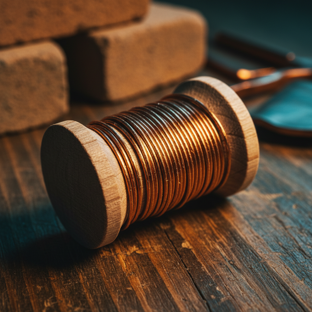 Close-up of 22 AWG copper wire wound on alder bobbin