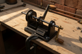 Bench coil winder hand-crank full view on workbench