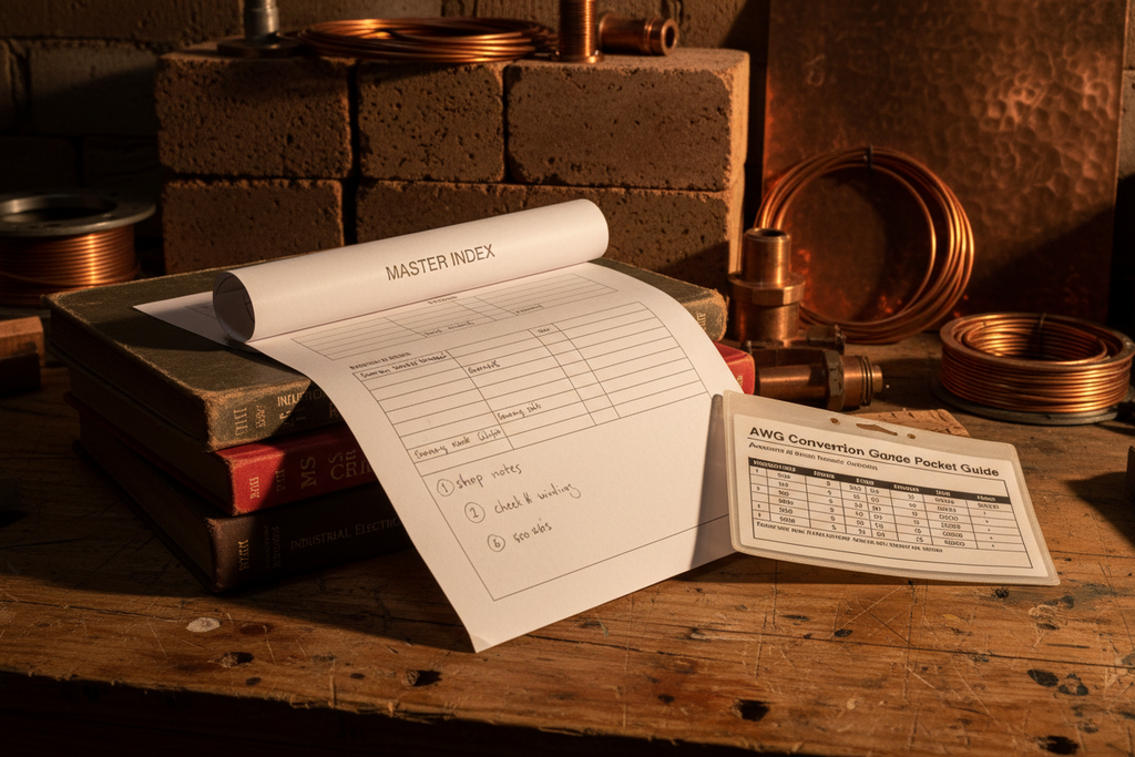 Master index with pencil reading order and laminated AWG guide