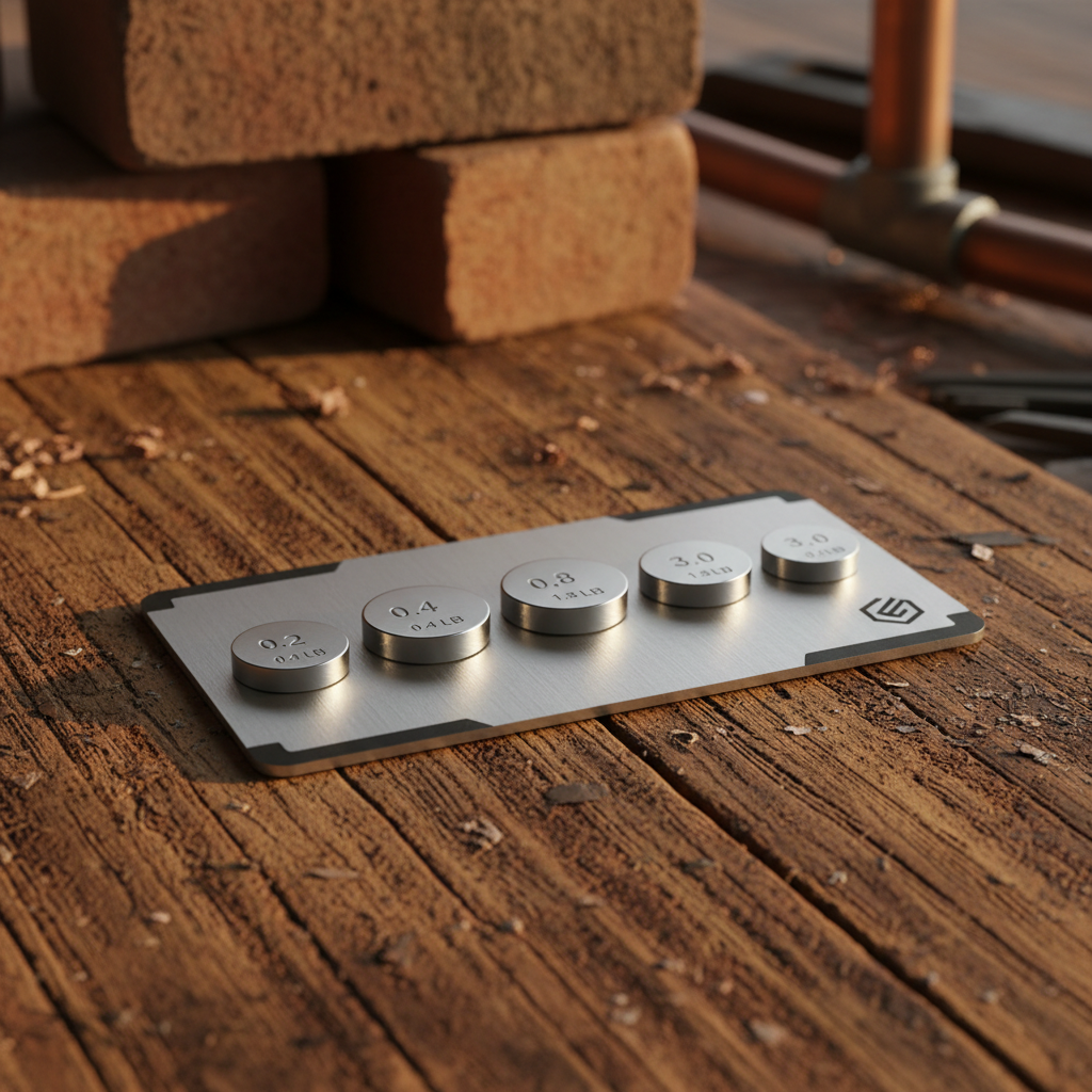 Close-up of five calibrated nickel-plated steel disks