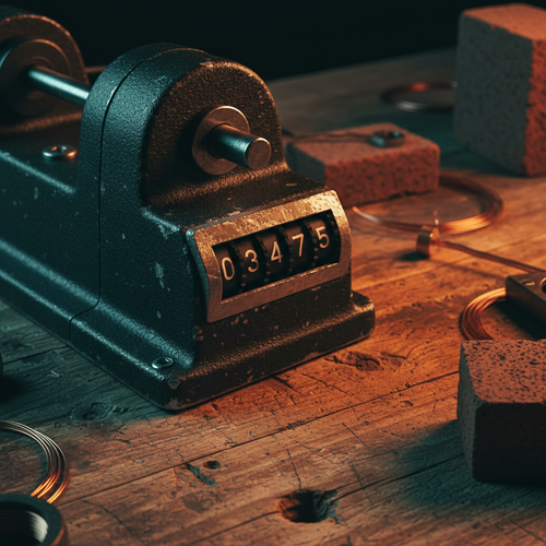 Close-up of 5-digit mechanical counter on coil winder